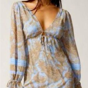 Urban Outfitters Charlene Mini Dress – Size Large, Boho V-Neck w/ Crochet Trim